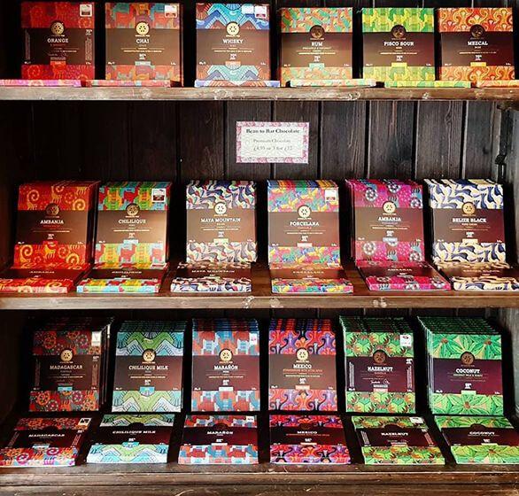 Shelves of chocolate bars at Chocolate Tree