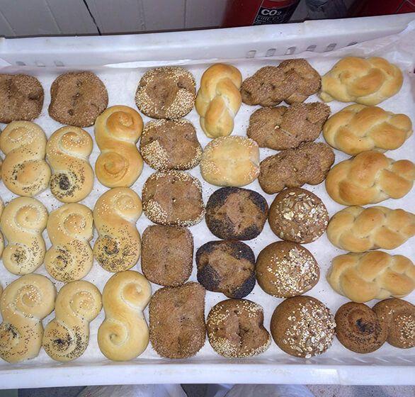 Tray of freshly baked rolls at Andante Bakery