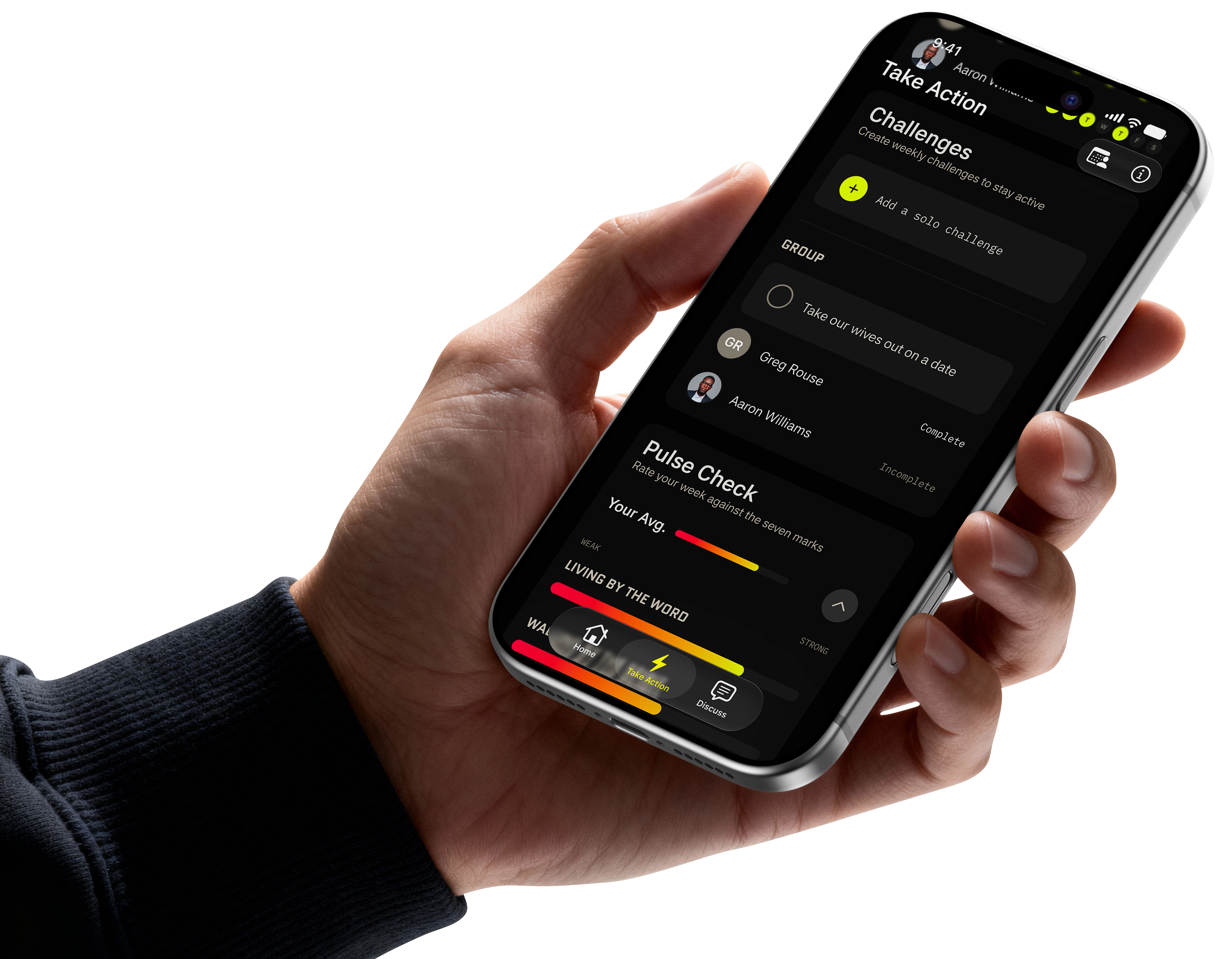 Hand holding an iPhone with the IRON X IRON app open