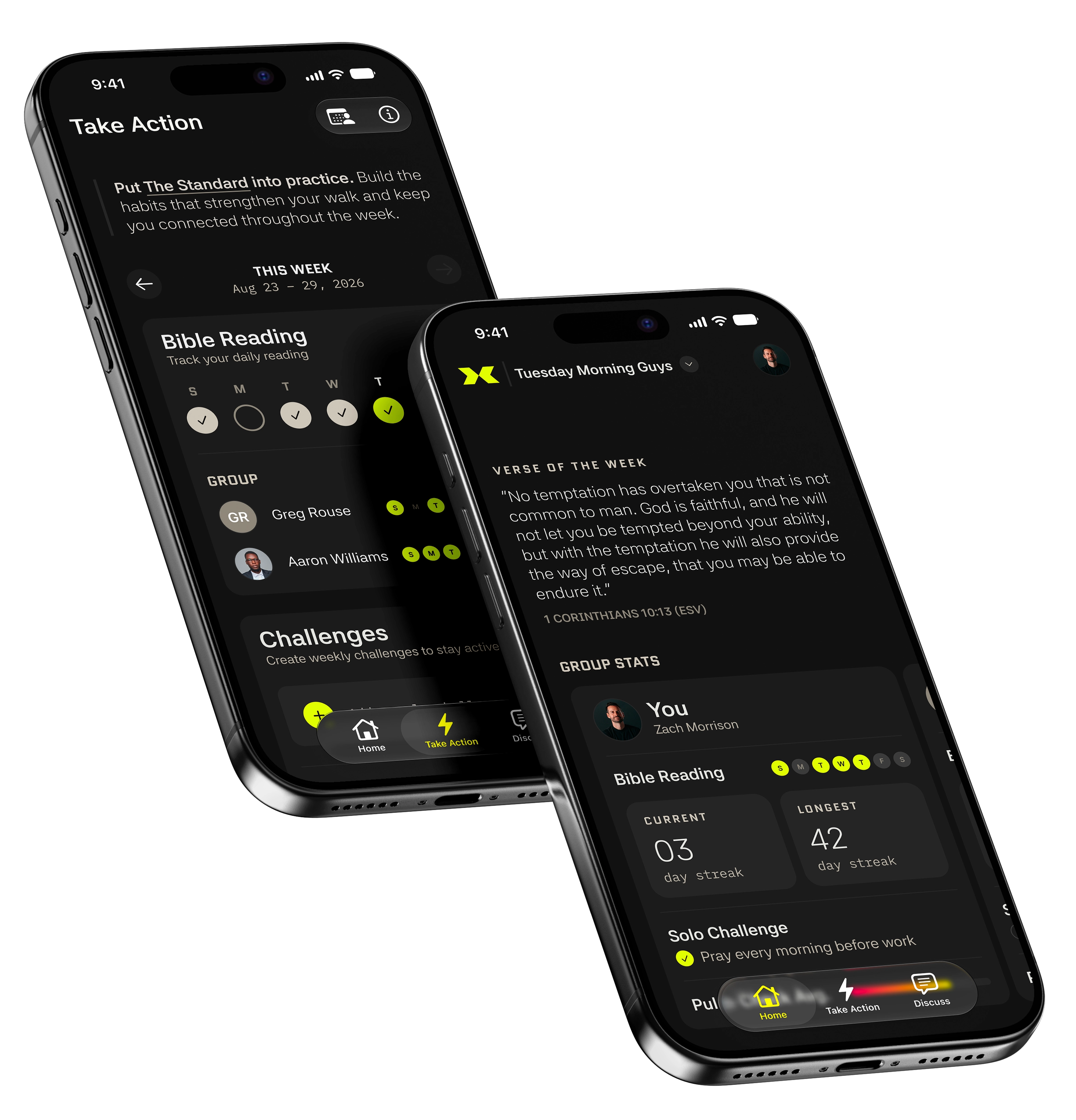 Two iPhones with the IRON X IRON app open