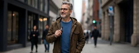Happy man vaping