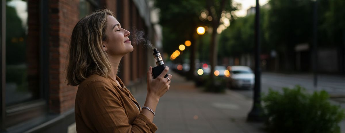 Lady vaping happy
