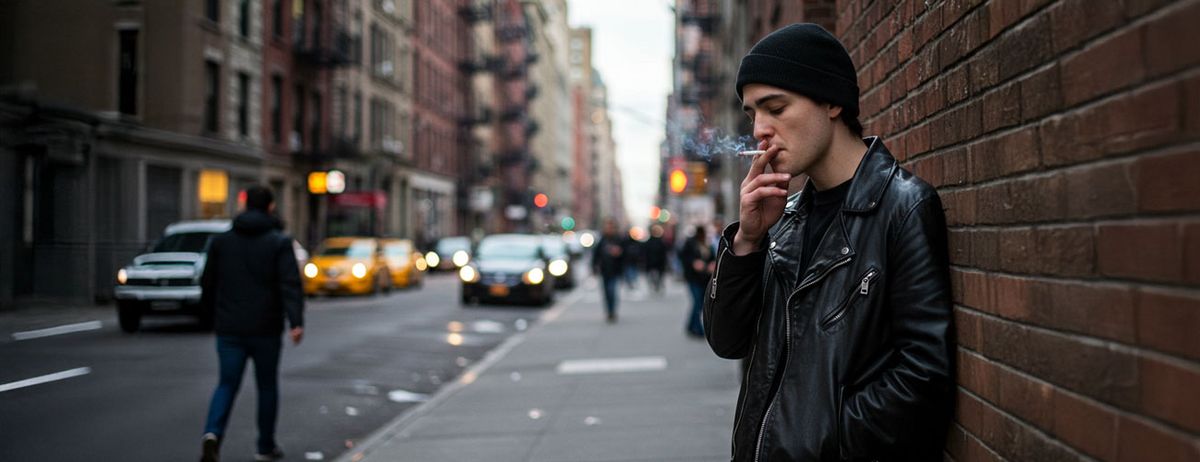Young guy smokes a cigarette