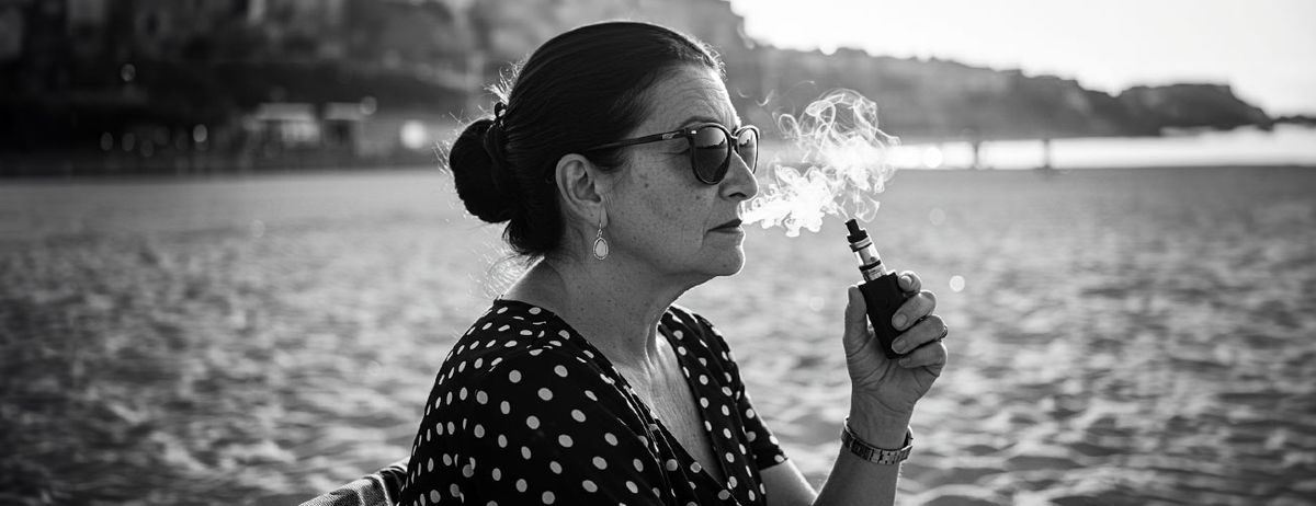 Lady vaping on beach