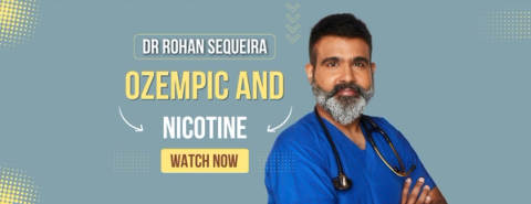 Dr Rohan Sequeira, pictured in the interview graphic titled “Ozempic and nicotine”.