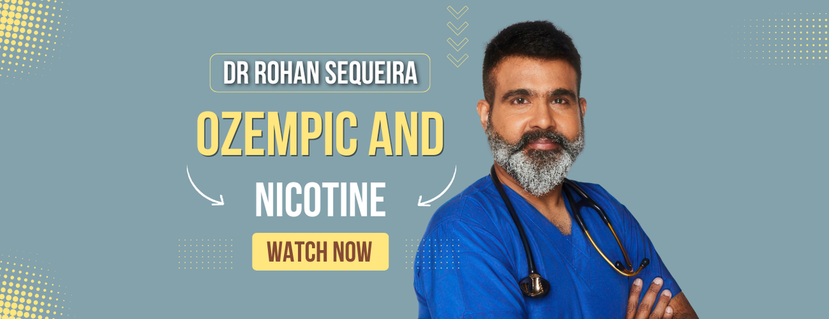 Dr Rohan Sequeira, pictured in the interview graphic titled “Ozempic and nicotine”.