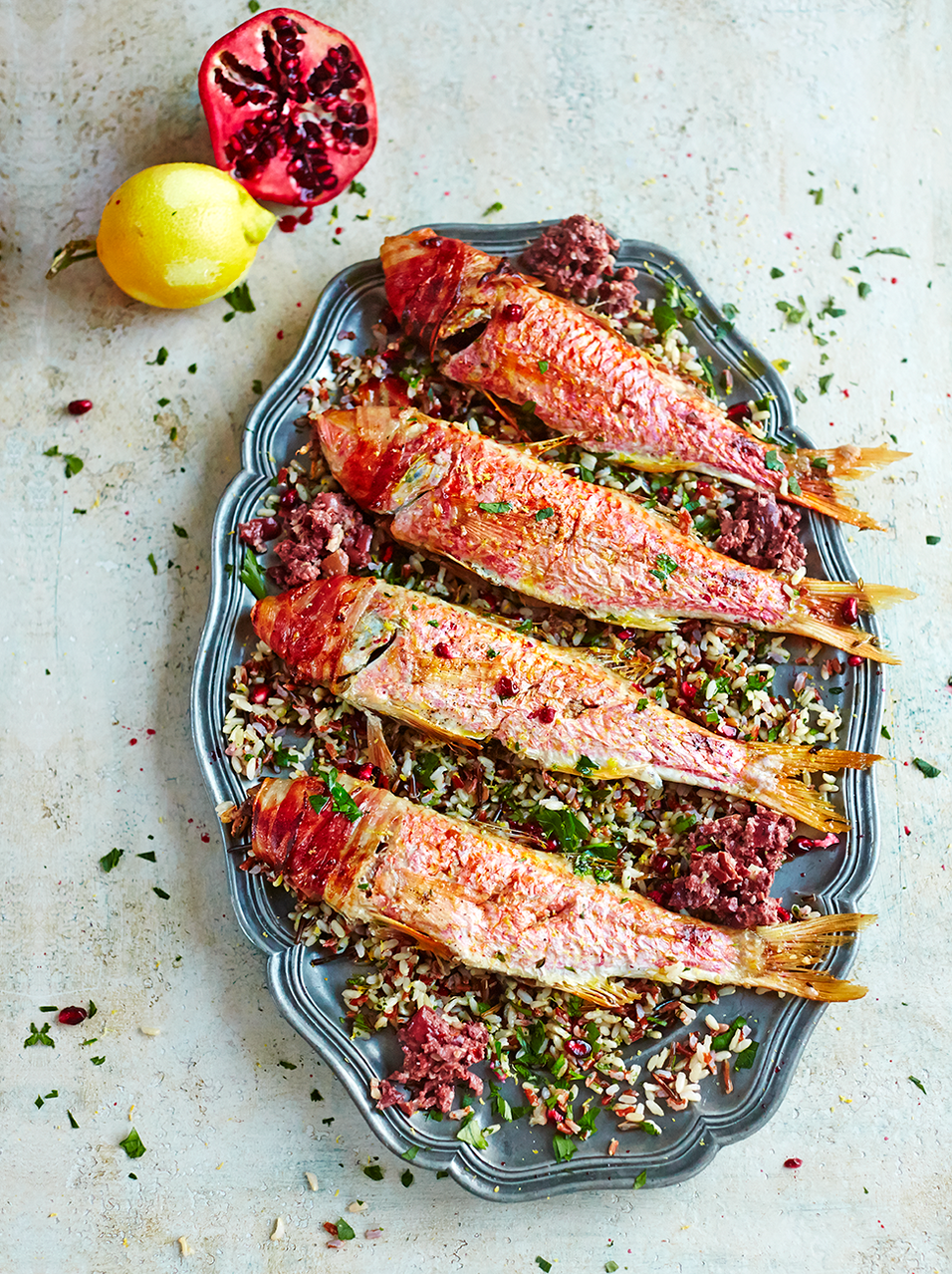 Red mullet with jewelled wild rice | Jamie magazine