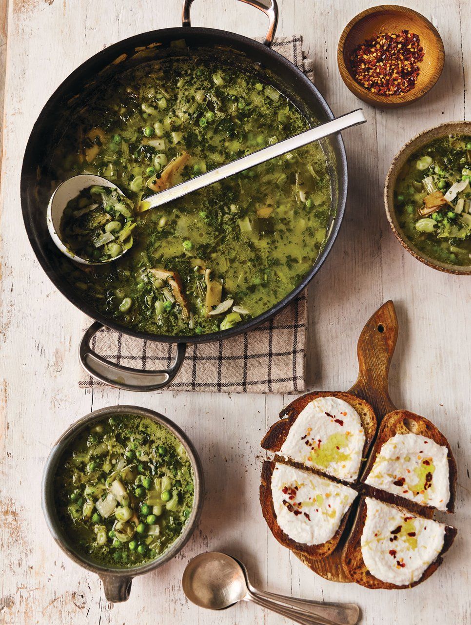 Spring Ricotta Bowl Spring soup & ricotta toast