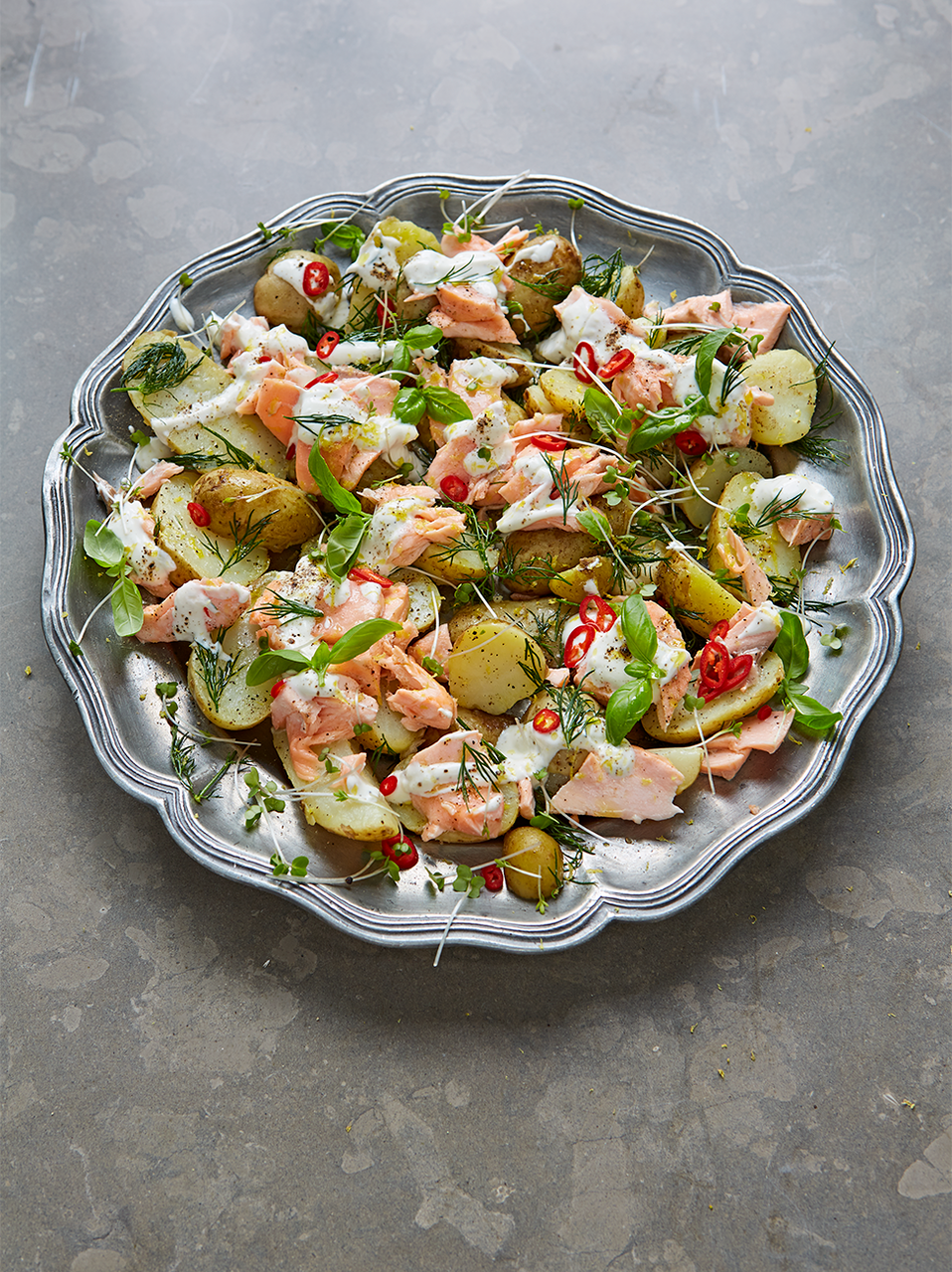 Warm salmon & Jersey Royal salad | Fish Recipes | Jamie Oliver recips