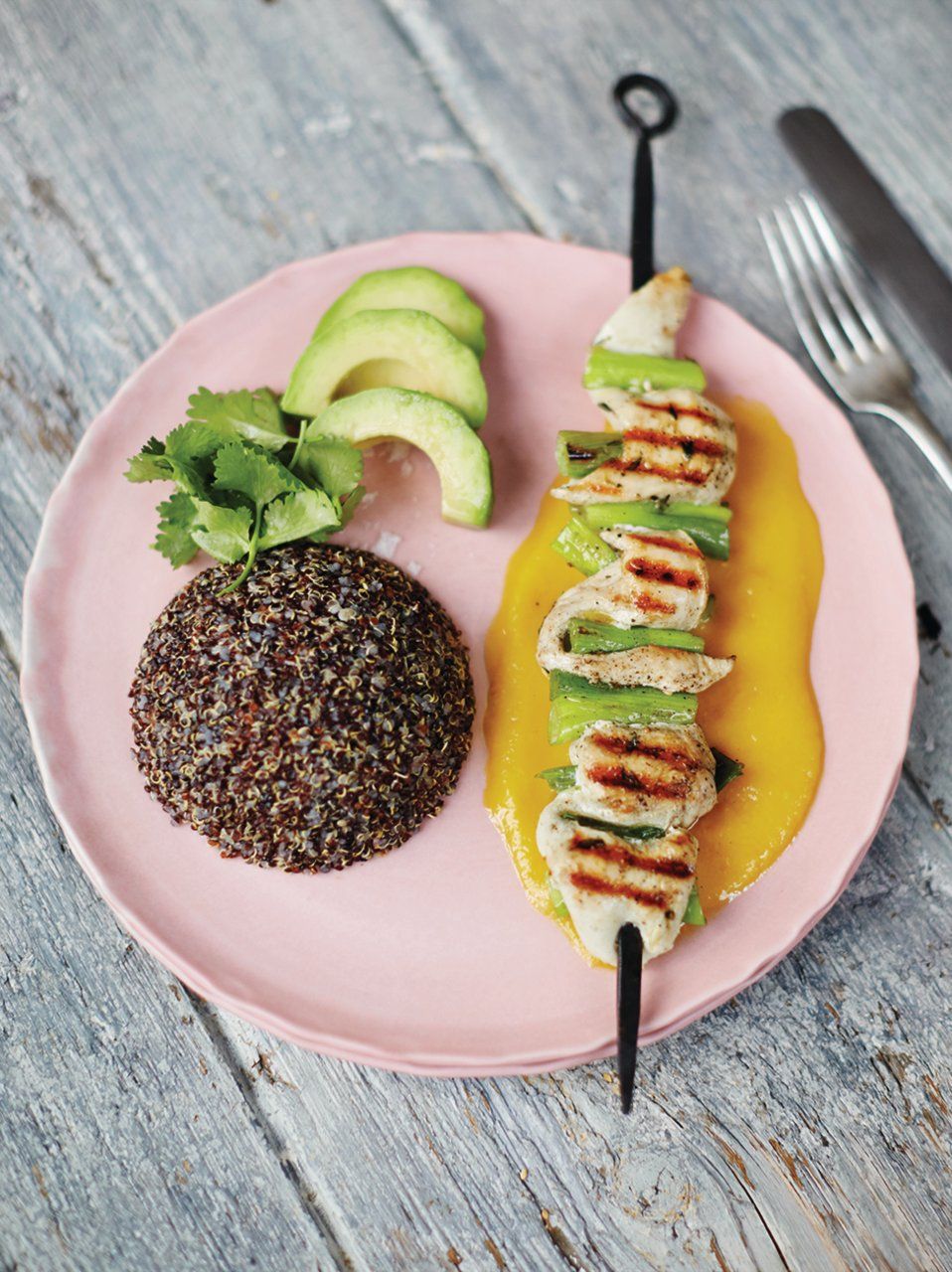 Golden chicken skewers