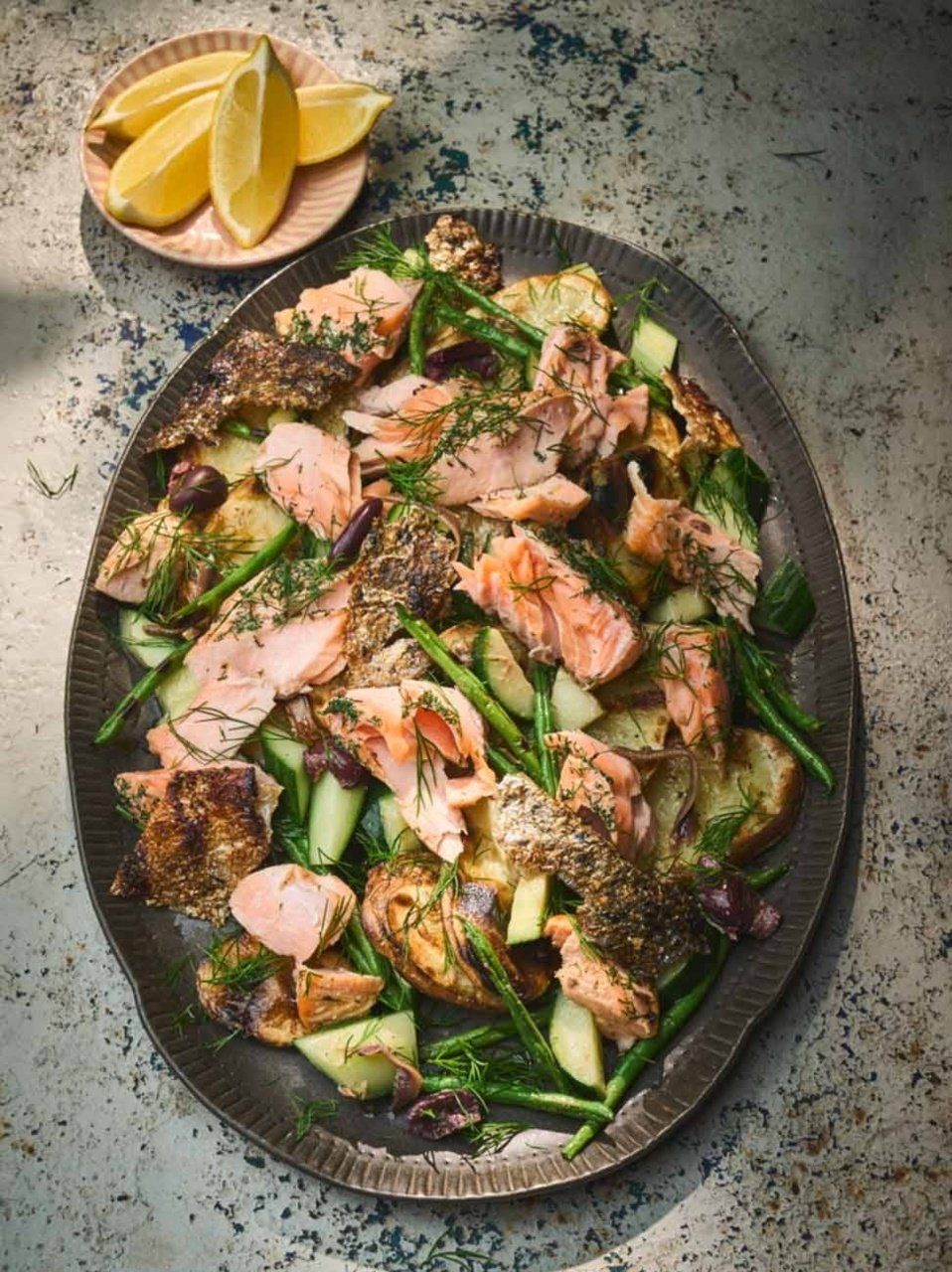 Charred salmon Niçoise Jamie Oliver barbecue recipes