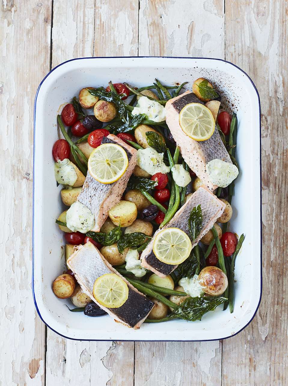 Roasted salmon & veg traybake | Fish recipes | Jamie Oliver recipes
