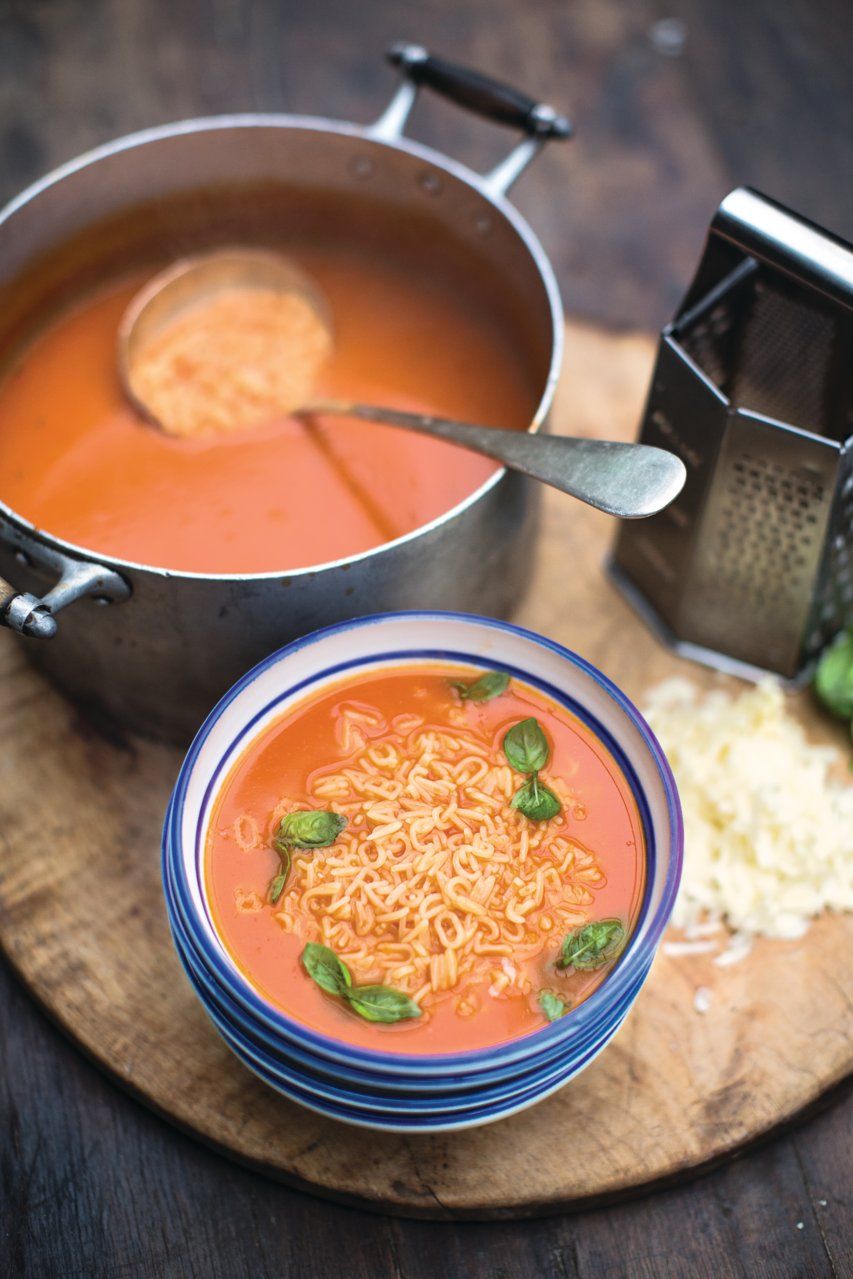 Alphabet tomato soup