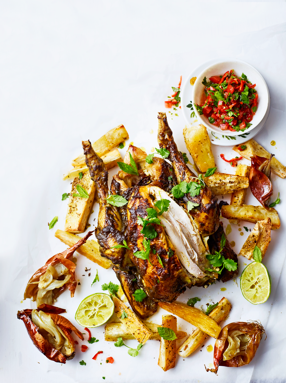 Cachaça roasted chicken with cassava chips