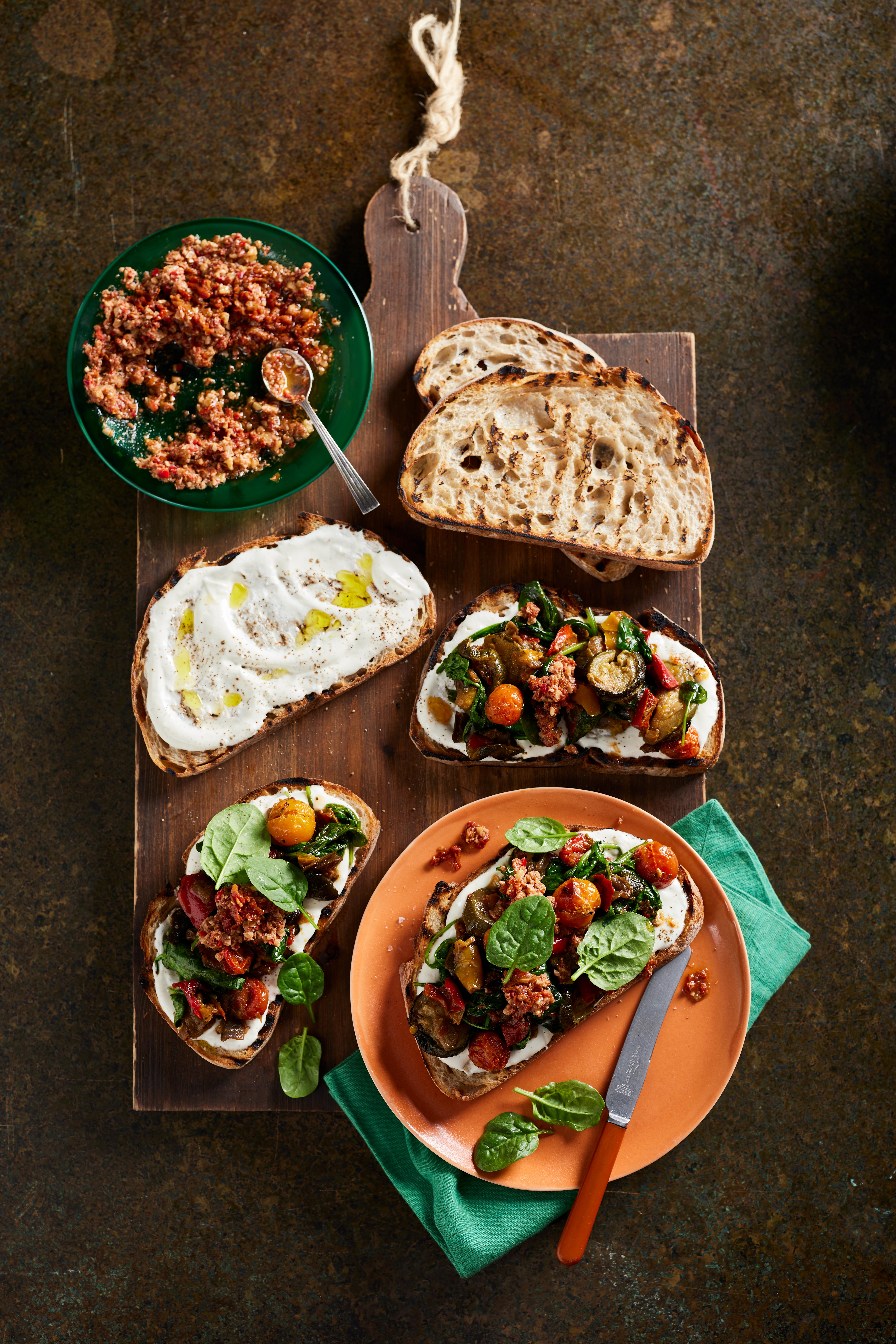 Roasted veg & whipped cottage cheese on toast