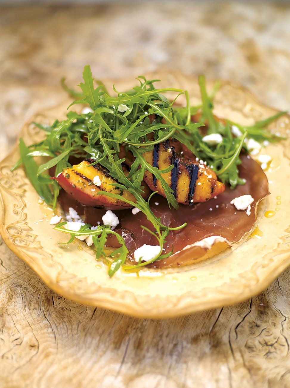 Grilled peach salad with bresaola and a creamy dressing | Fruit recipes | Jamie Oliver recipes