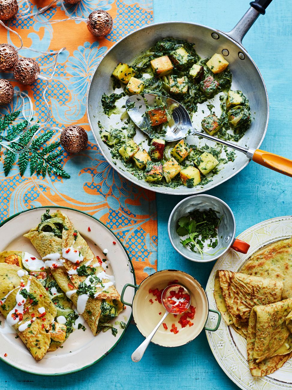 Savoury pancakes with paneer and spinach stuffing | Vegetable recipes | Jamie magazine