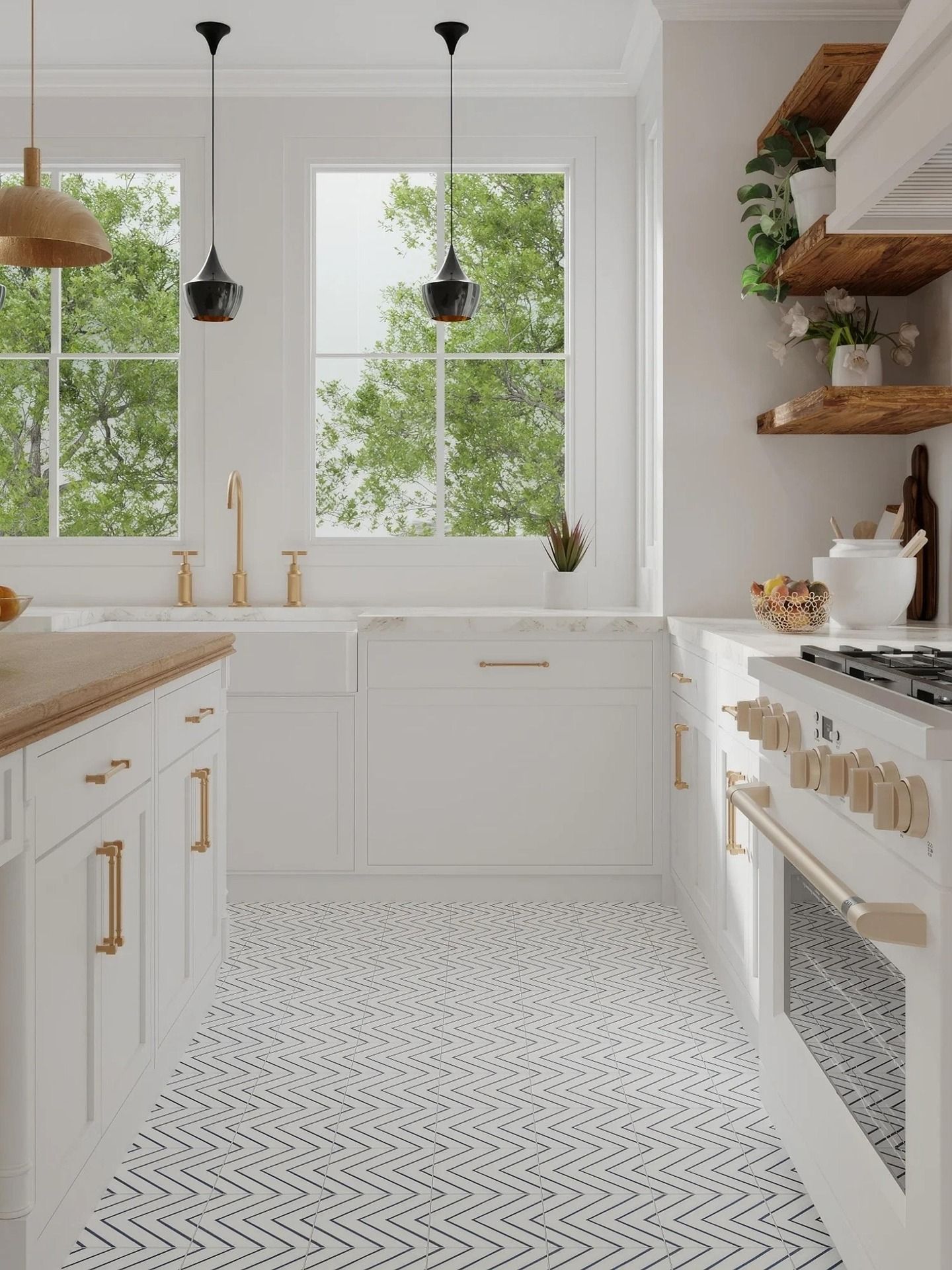 photo of a kitchen with hanging lights