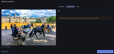 Aufnahmeort-Tab zeigt aus EXIF-Daten extrahierte GPS-Koordinaten und Ortsbestimmung