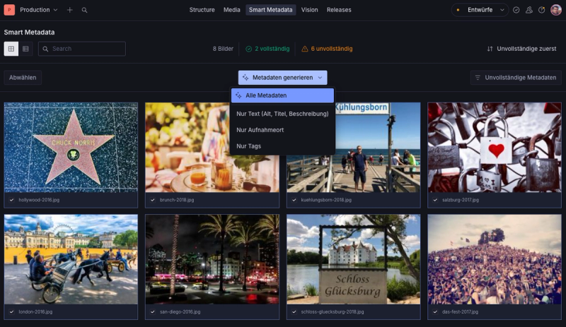 Batch-Verarbeitung im Smart Metadata Plugin — mehrere Bilder werden gleichzeitig analysiert