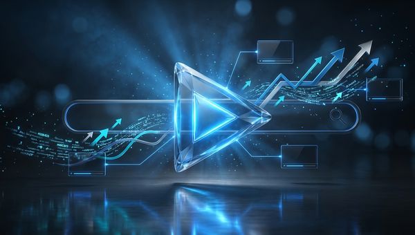 Video play button met blauwe zoekdata visualisatie