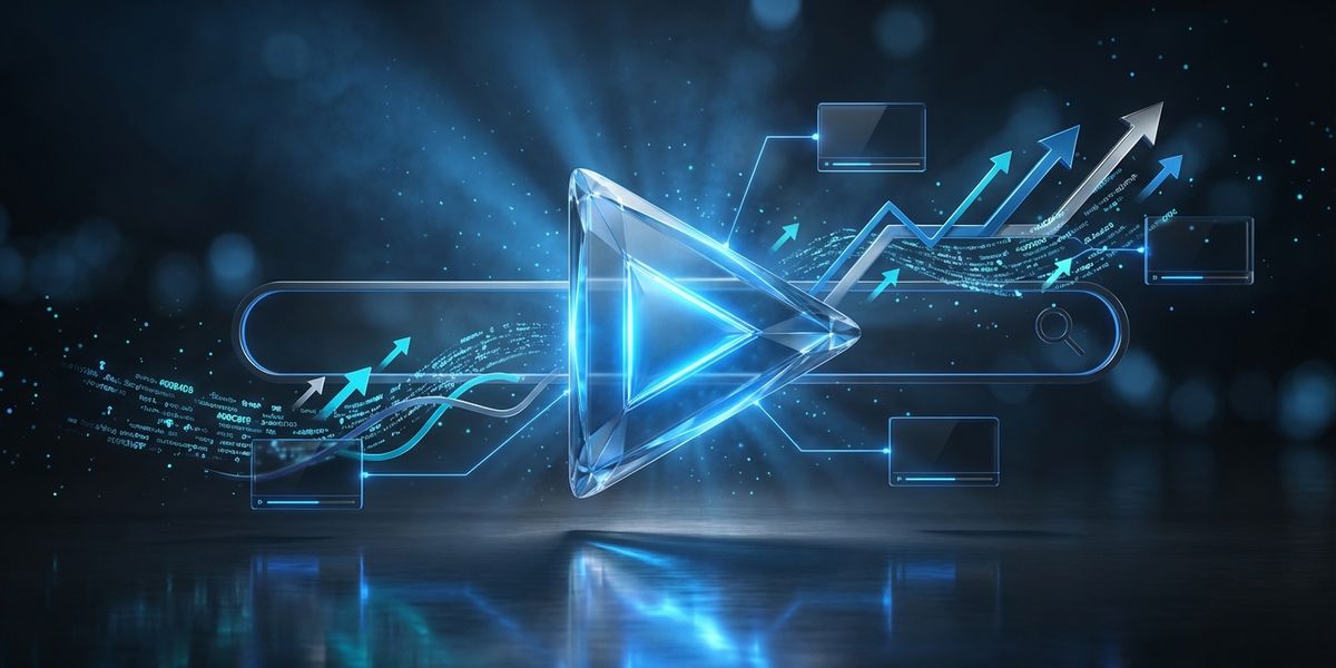 Video play button met blauwe zoekdata visualisatie