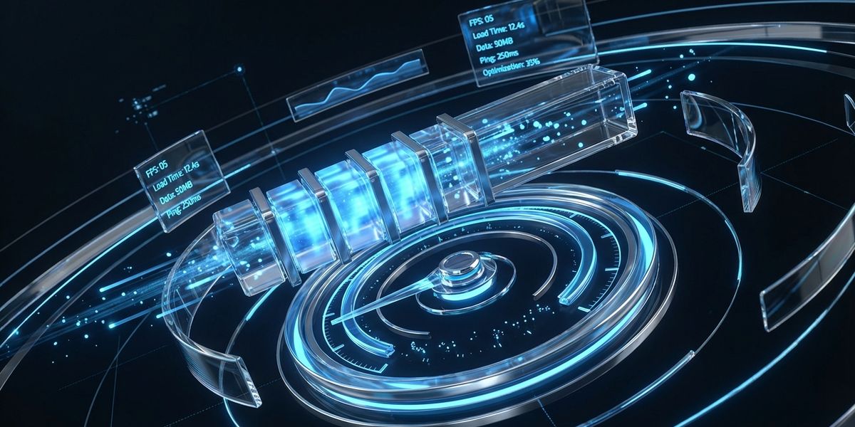 3D render van een snelheidsmeter concept voor website performance optimalisatie