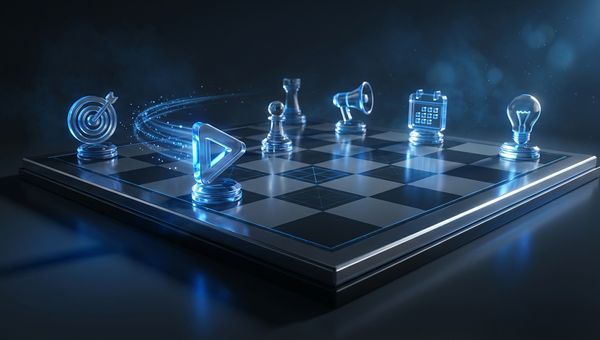 Strategisch schaakbord met blauwe holografische video elementen