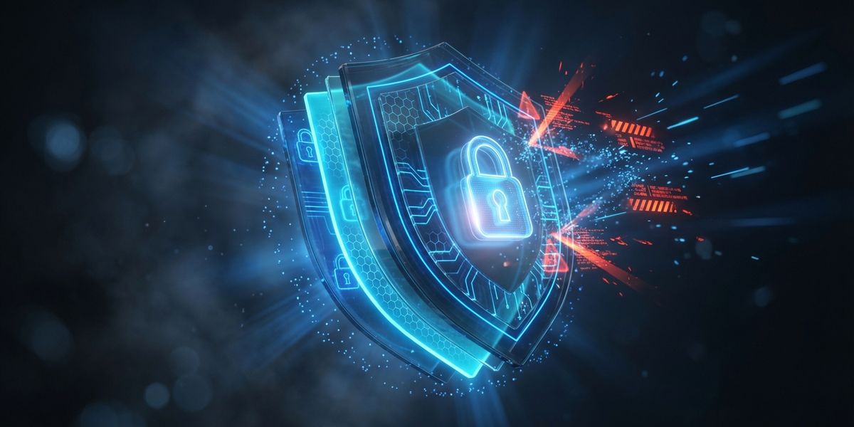 Cybersecurity schild met blauwe beschermingslagen