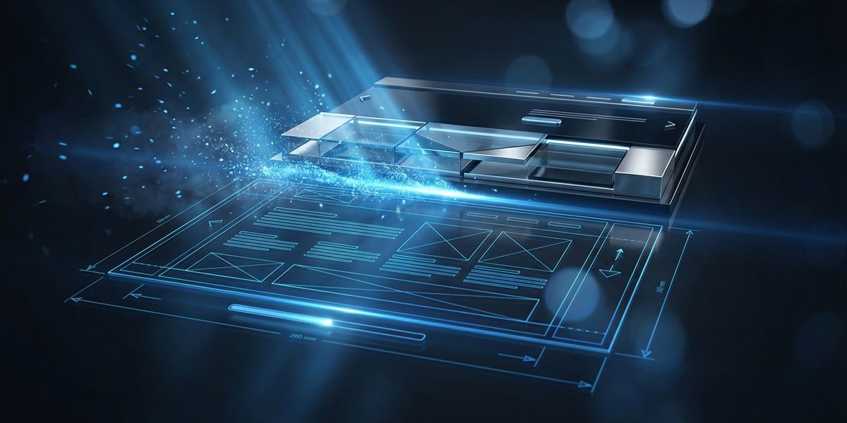 Website blauwdruk die transformeert van wireframe naar realiteit