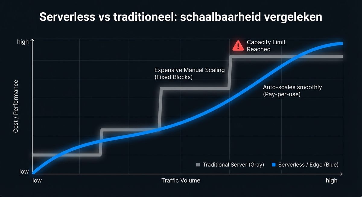 Infographic: schaalbaarheid vergelijking serverless versus traditionele hosting