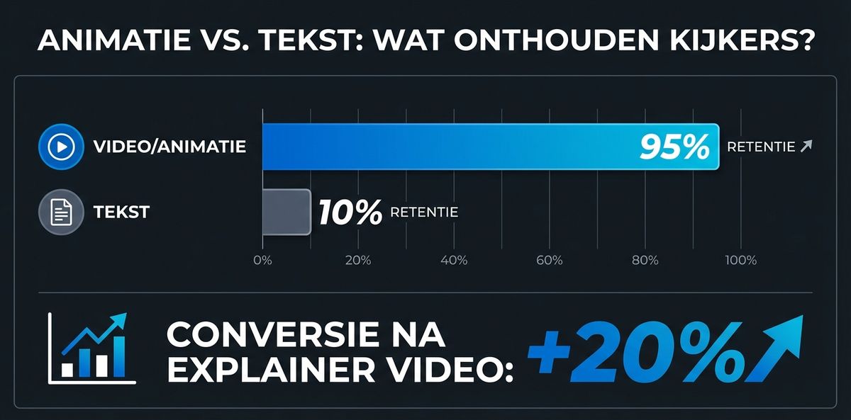 Infographic: vergelijking retentie animatie (95%) versus tekst (10%)