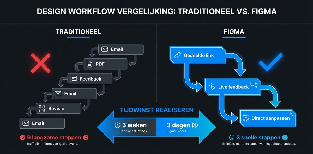 Infographic: vergelijking traditioneel designproces versus Figma workflow