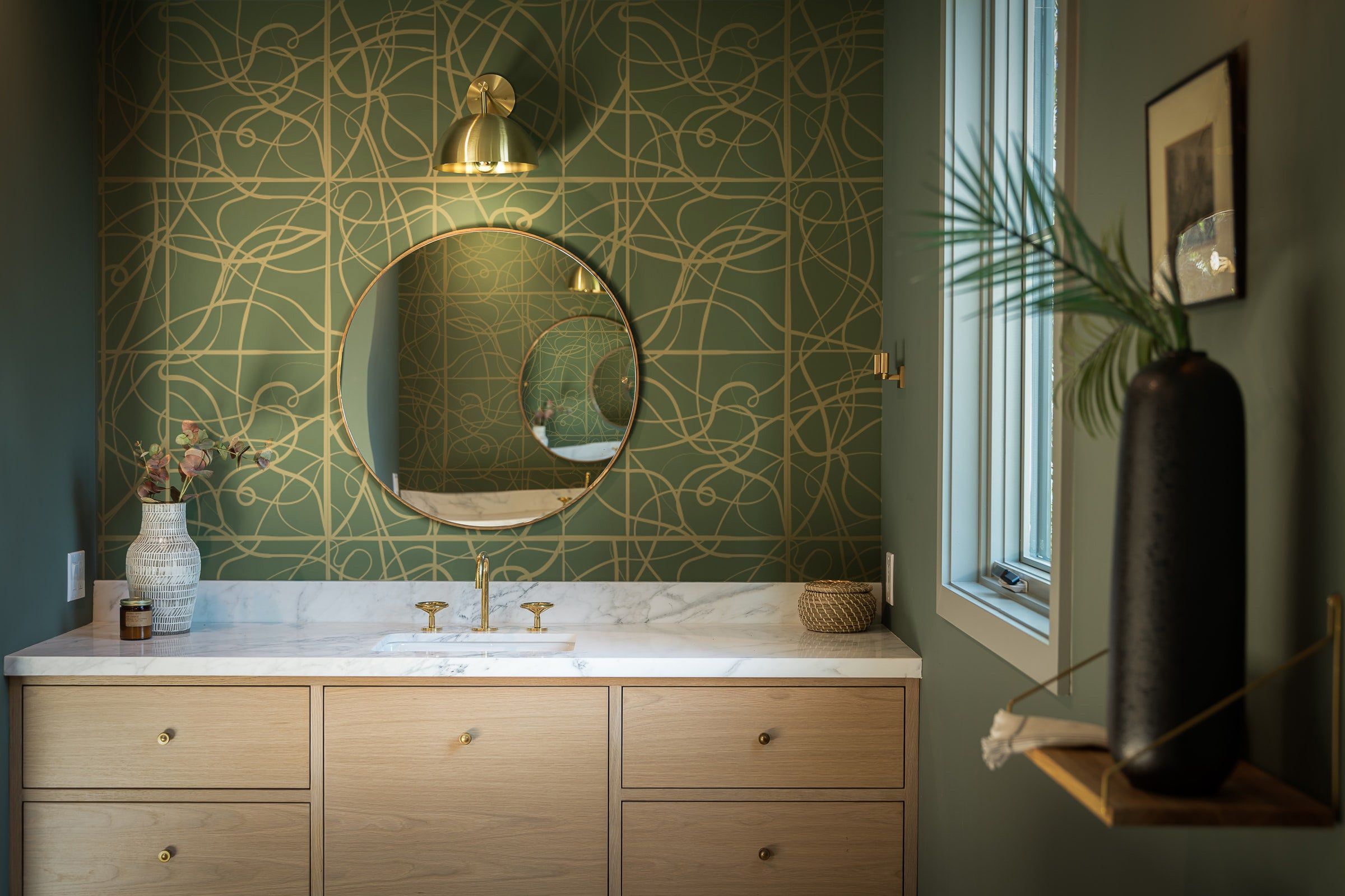 Shop Seif wallcovering in a marble bathroom