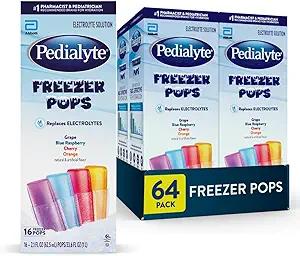 Pedialyte Electrolyte Solution Freezer Pops, Hydration Variety Pack— Grape, Blue Raspberry, Cherry, Orange, Pack of 64