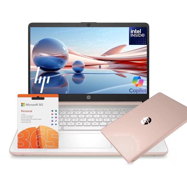 HP 14 AI Copilot Laptop, 4-Core Intel CPU, 8GB RAM, 128GB Storage, 1-Yr Office 365, Win 11S, Rose