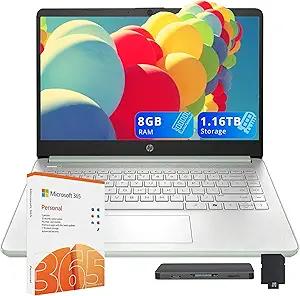 HP Stream 14" HD Laptop for Student & Business, Intel Processor N150, 8GB RAM, 1.16TB Storage (128GB UFS+1TB Docking Station Set), Intel Graphics, 1 Year Office 365, Copilot, Wi-Fi 6, Win 11 S, Green