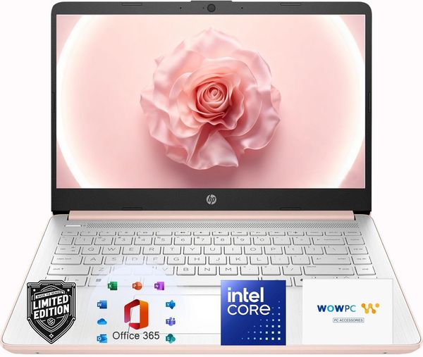 HP 14″Rose Gold Lightweight Laptop, with Office 365 & Copilot AI, Intel Processor, 4GB RAM Memory, 64GB SSD + 1TB Cloud Storage