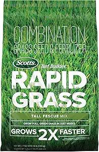 Scotts Turf Builder Rapid Grass Tall Fescue Mix - Combination Grass Seed and Fertilizer for Lawns, Lawn Seed That Grows in Just Weeks, 16 lbs.