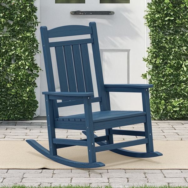KINGYES Outdoor Rocking Chairs, Patio Rocking Chairs for Deck Lawn Yard, Navy