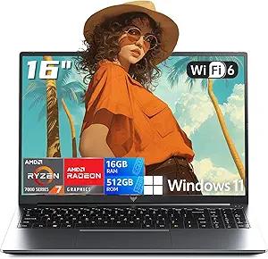 2026 AMD Gaming Laptop with AMD Ryzen 7 7735HS Processor (8C/16T, Up to 4.75GHz) 16 Inch FHD Screen Laptop Compute 16GB RAM 512GB ROM Windows 11 Laptop, HDMI, WiFi-6, Type-C, Webcam, Backlit Keyboard