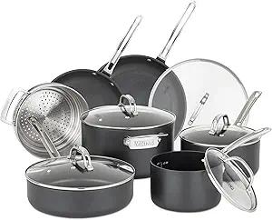 Viking Cookware Set, 12 Piece Hard Anodized Ceramic Nonstick Kitchen Cookware with Glass Lids, Made without PFAS, Oven Safe, Induction Ready