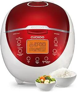 CUCKOO Micom Rice Cooker 6 Cup Uncooked / 12 Cup Cooked, Fuzzy Logic Rice Maker with Delay Timer & Keep Warm Setting, Versatile Food Steamer for Cooking, Non-Stick Inner Pot, Red (CR-0655F)