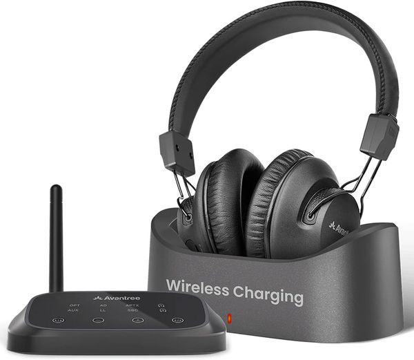 Avantree HT5009 Plus – Wireless TV Headphones for TVs with Optical (TOSLINK) or AUX Audio Output, Clear Voice and Volume Boost, Comfortable Over-Ear Fit, 60H Battery Life, Charging Dock Included