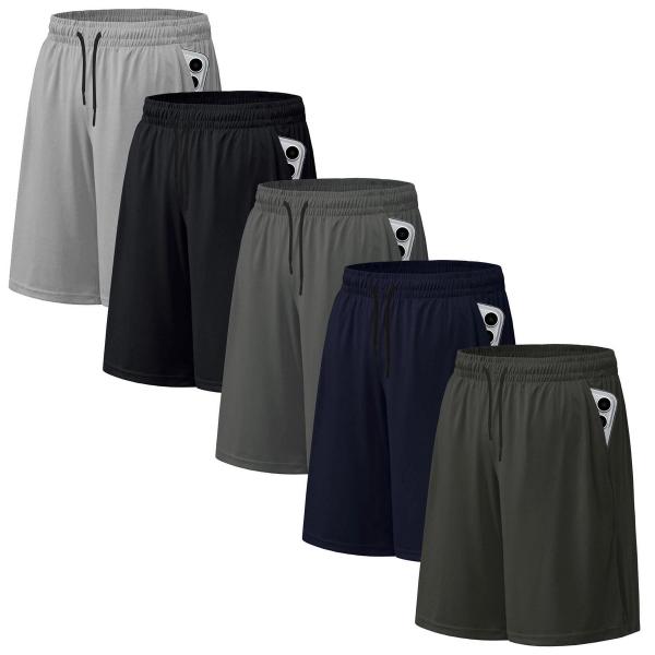 ASUDESIRE 5 Pack Men's Athletic Shorts Mesh Workout Gym Activewear Basketball Shorts 8" Inseam With Pockets