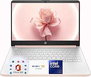 HP 14″Rose Gold Lightweight Laptop, with Office 365 & Copilot AI, Intel Processor, 4GB RAM Memory, 64GB SSD + 1TB Cloud Storage