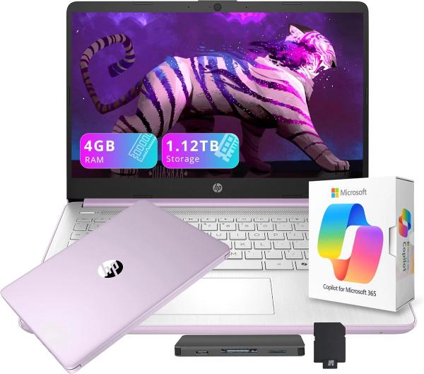 HP 14" Laptop, 13th Gen Intel 4-Core, 4GB RAM, 1.12TB Storage, Win 11 S, Lavender Purple