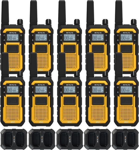 Retevis RB48 Heavy Duty Waterproof Walkie Talkies, Long Range Rechargeable Two Way Radios, Advanced Triple Proof, Vibration Reminder, for Warehousing Construction Contractor(10 Pack)