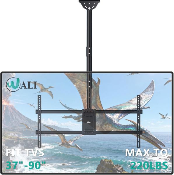 WALI Ceiling TV Mount for 37-90 inch TVs, 220lb Capacity, VESA 800x400mm, Black