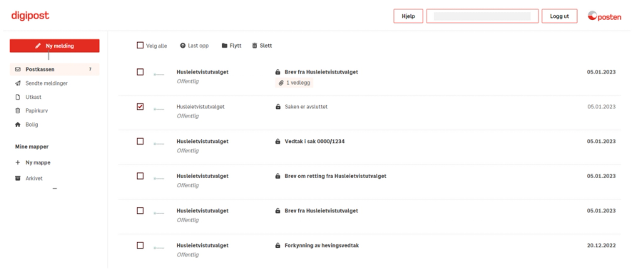 Skjermbilde av digipost inboks